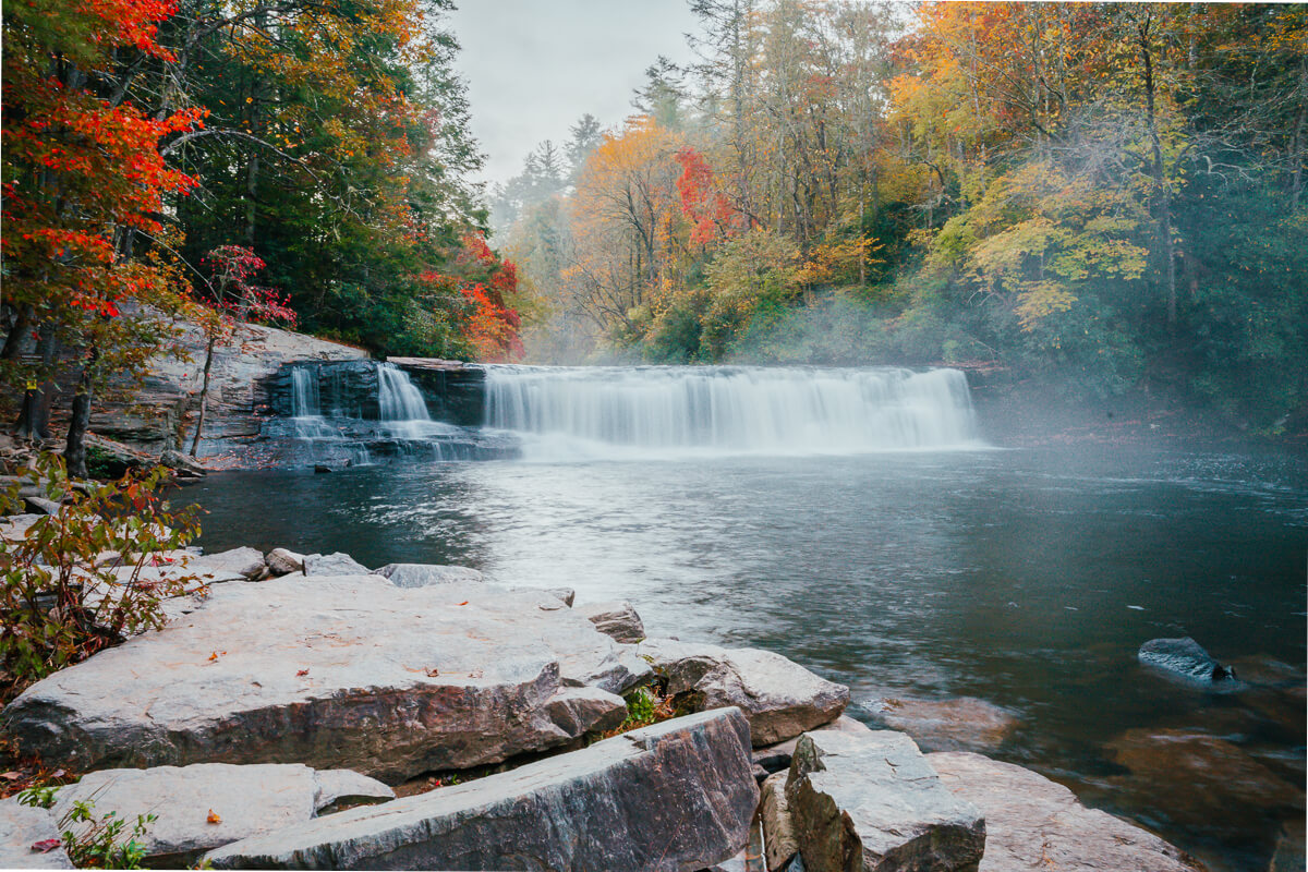 Autumn morning at Hooker Falls in DuPont State Forest