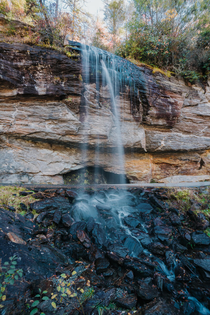 Close up view of Bridal Veil Falls in Highlands, NC