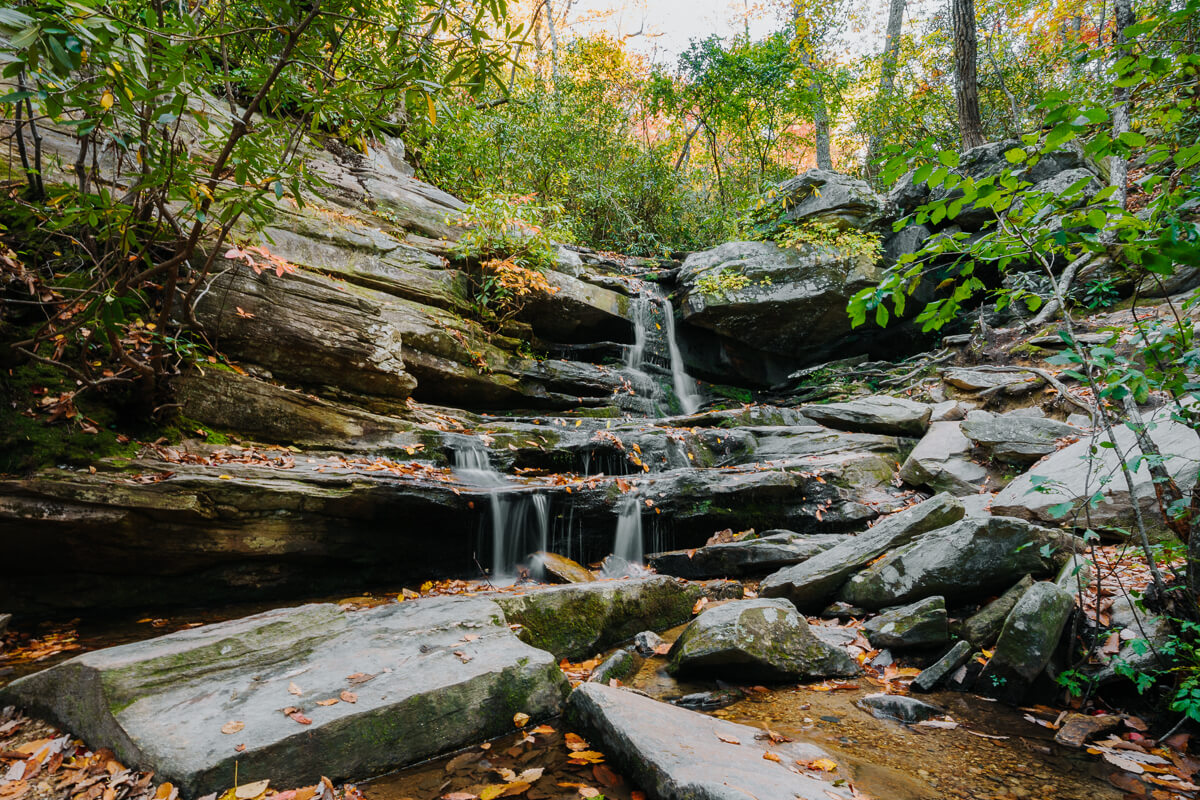 View from the base of Hidden Falls in Hanging Rock State Park
