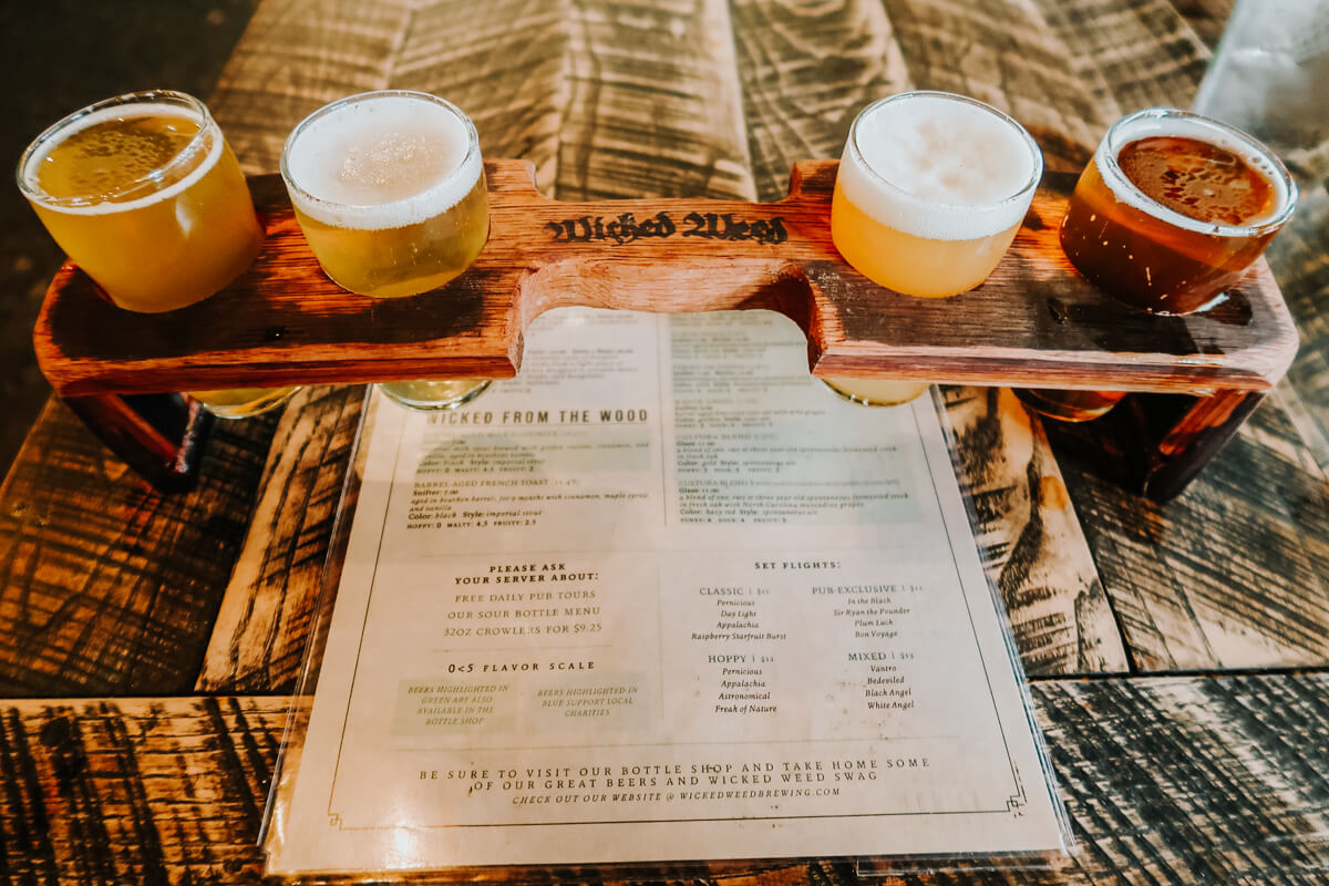 Hoppy flight at Wicked Weed in Asheville