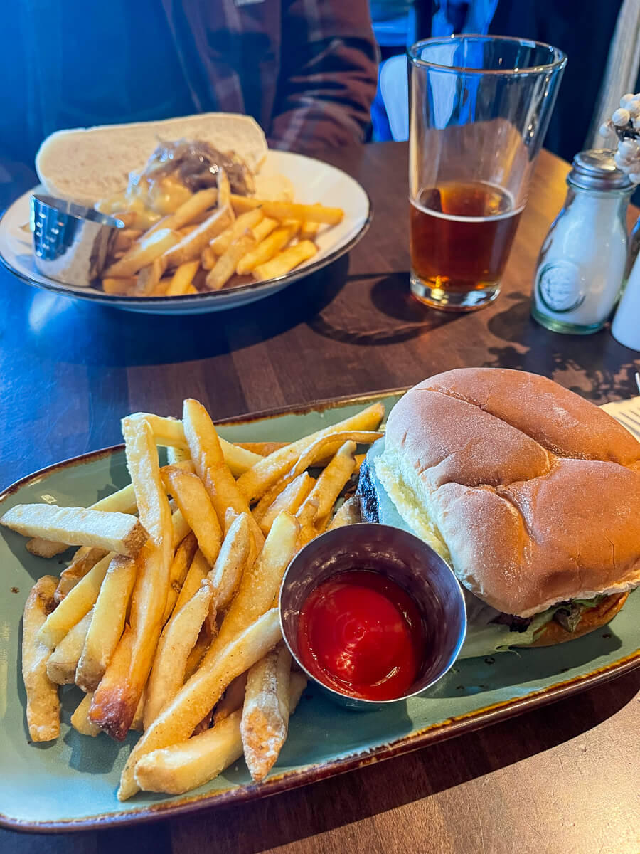 Burger and fries from Village Social