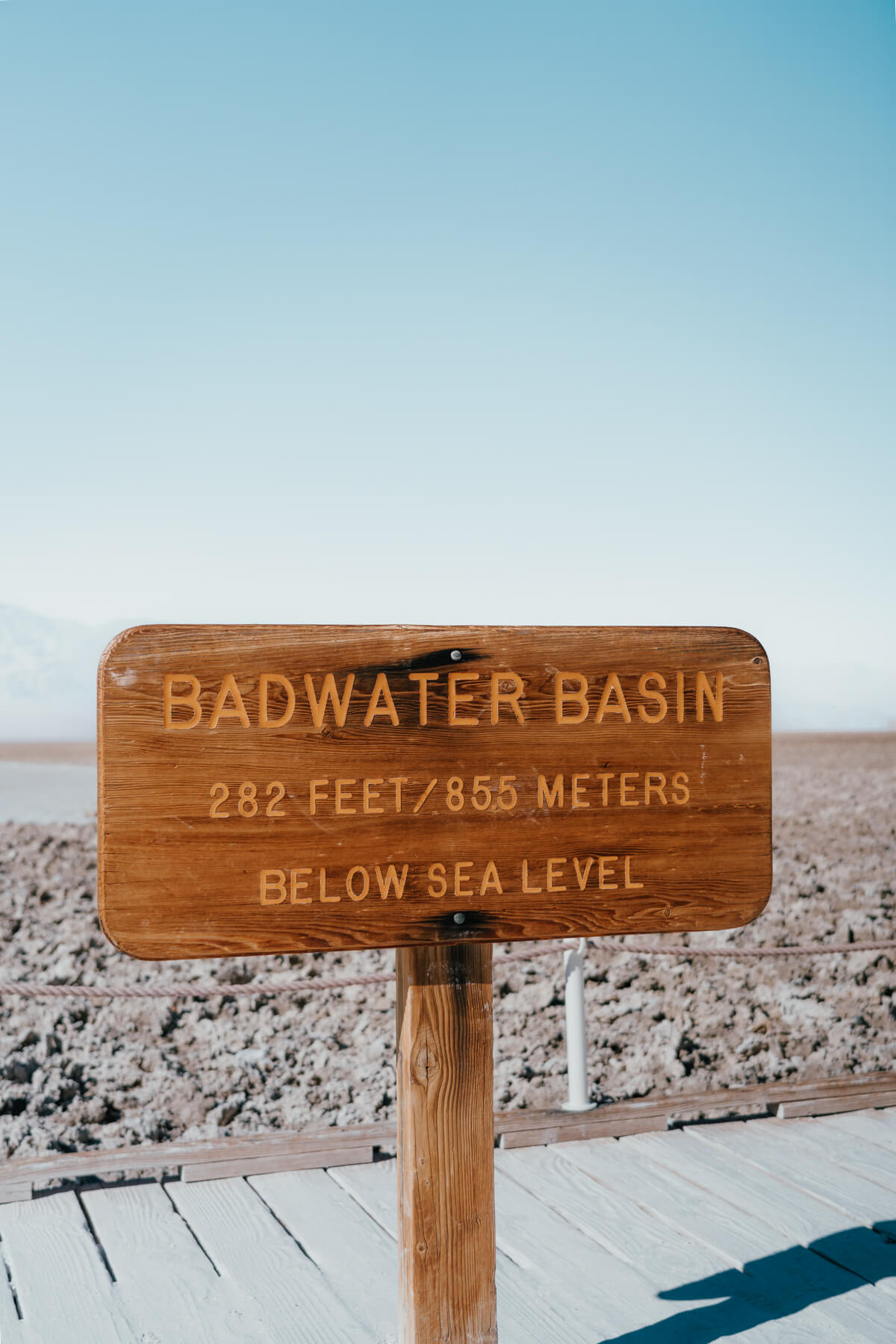 A sign at Badwater Basin detailing the elevation
