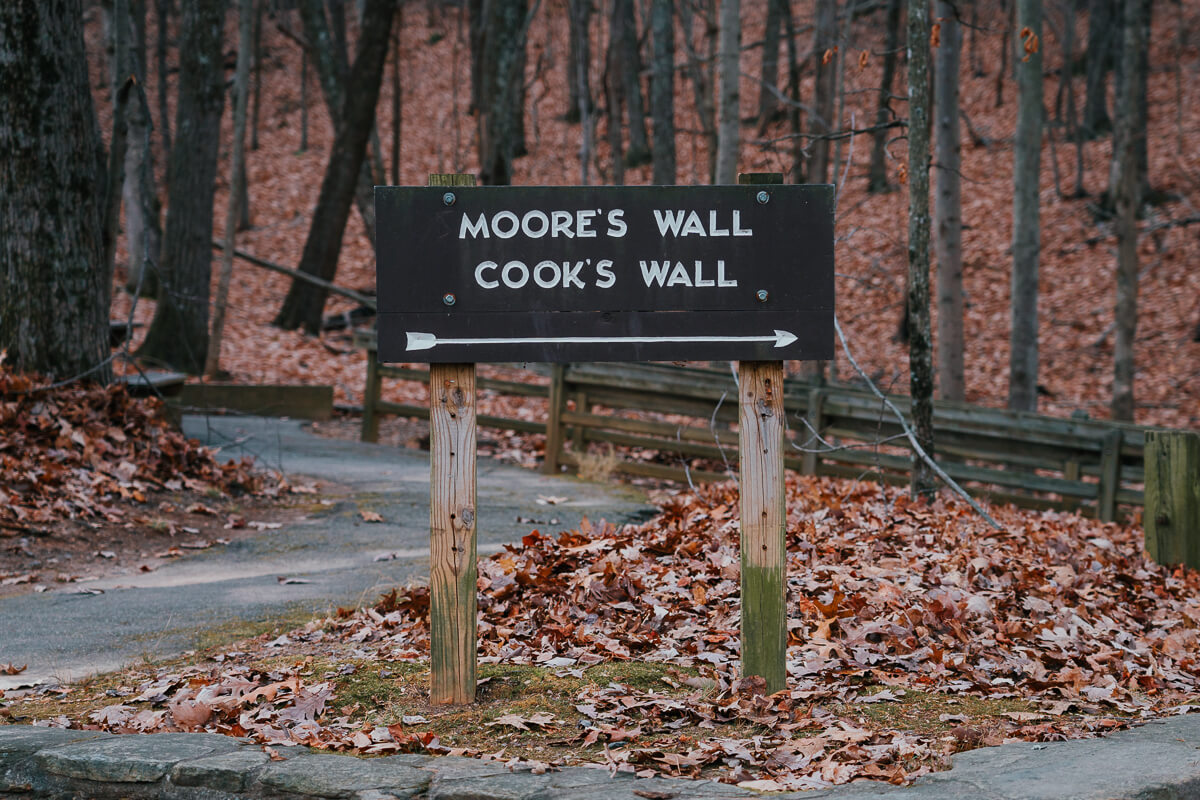 Moore's Wall Loop Trail/Cook's Wall trail sign at Hanging Rock State Park