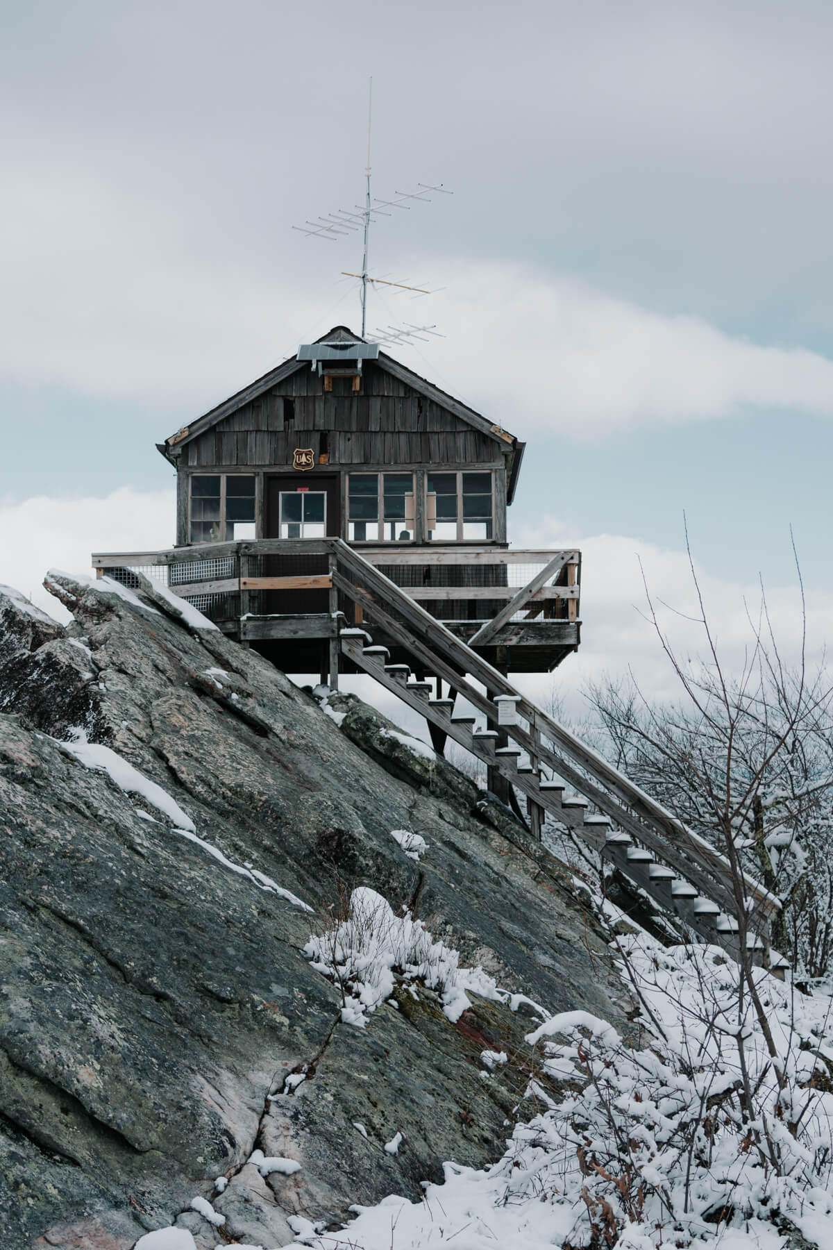 Snow covered lookout tower