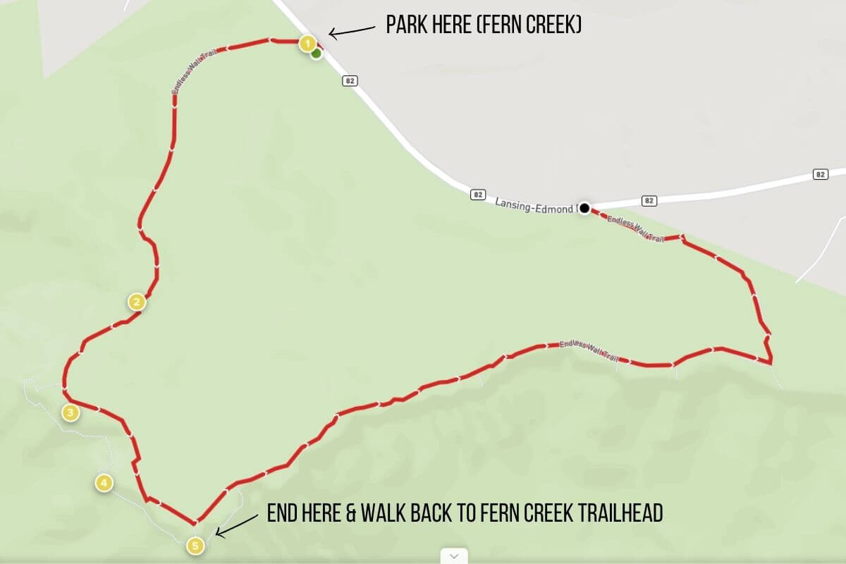 Map of the Endless Wall Trail in New River Gorge