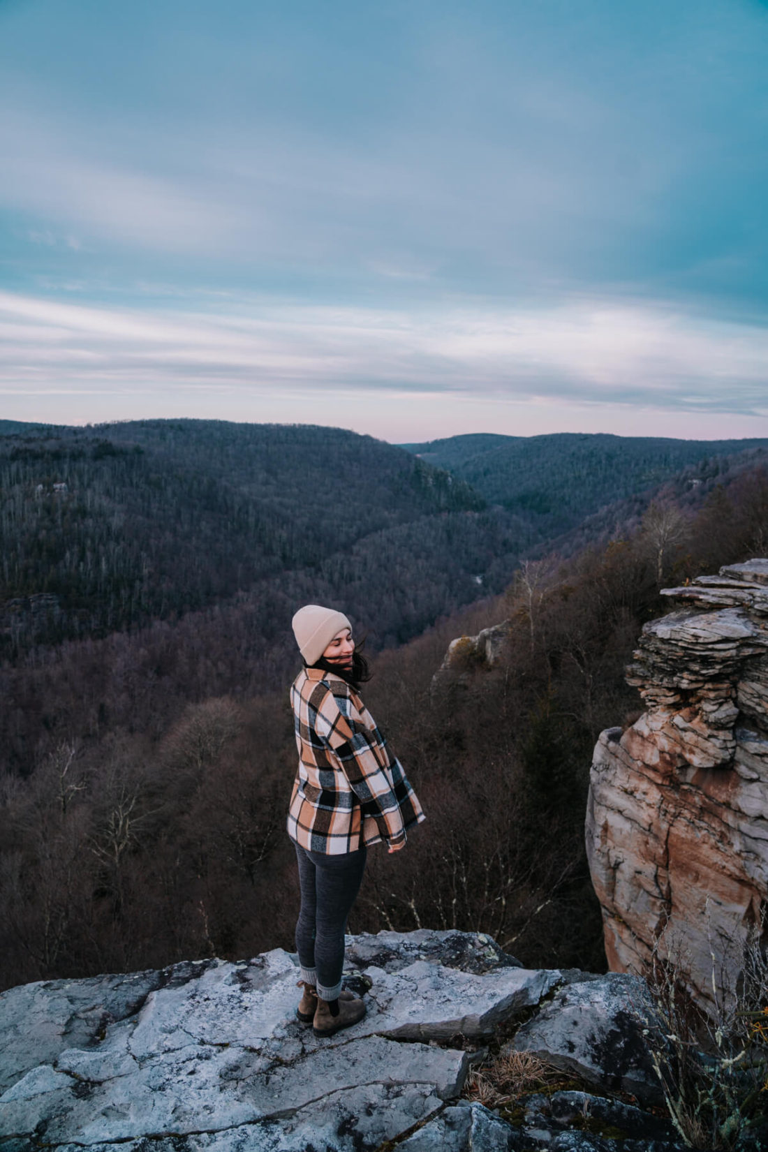 Hiker standing in front of Blackwater Canyon in Blackwater Falls State Park